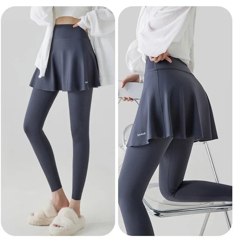 BIVIGAOS Autumn New Pant Skirt Fake Two Pieces Shark Leggings Women Popular Shaping Yoga Fitness Seamless Sports Leggings