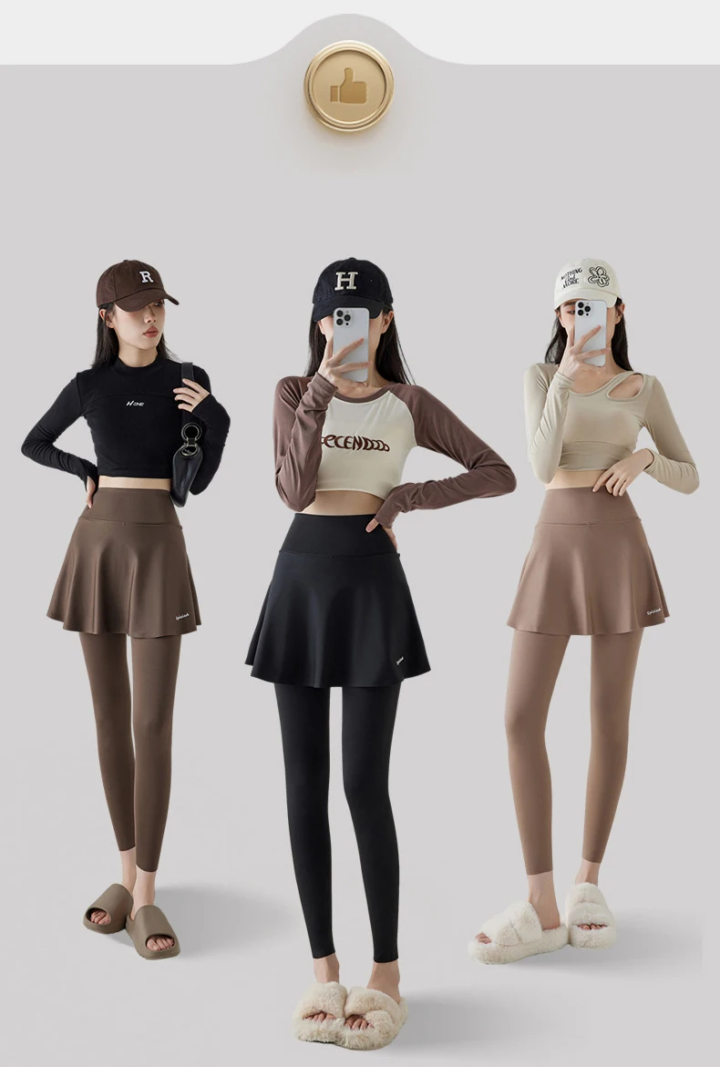 BIVIGAOS Autumn New Pant Skirt Fake Two Pieces Shark Leggings Women Popular Shaping Yoga Fitness Seamless Sports Leggings