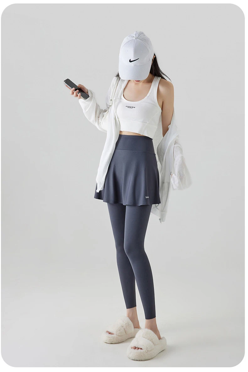 BIVIGAOS Autumn New Pant Skirt Fake Two Pieces Shark Leggings Women Popular Shaping Yoga Fitness Seamless Sports Leggings