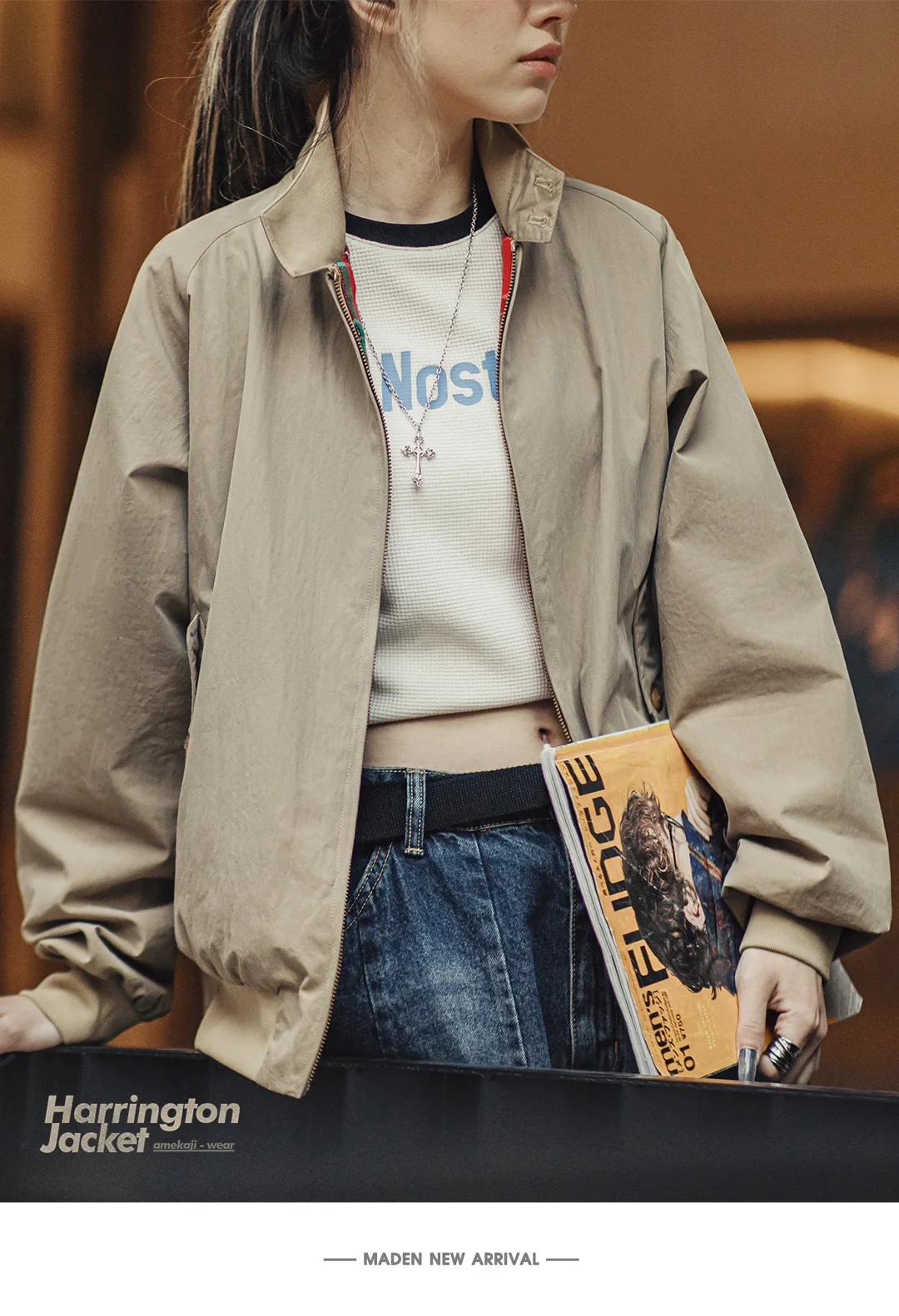 Maden Vintage Jacket for Women Stand Up Collar Workwear Coat Spring and Autumn Vintage Baseball Jackets Unisex Clothing