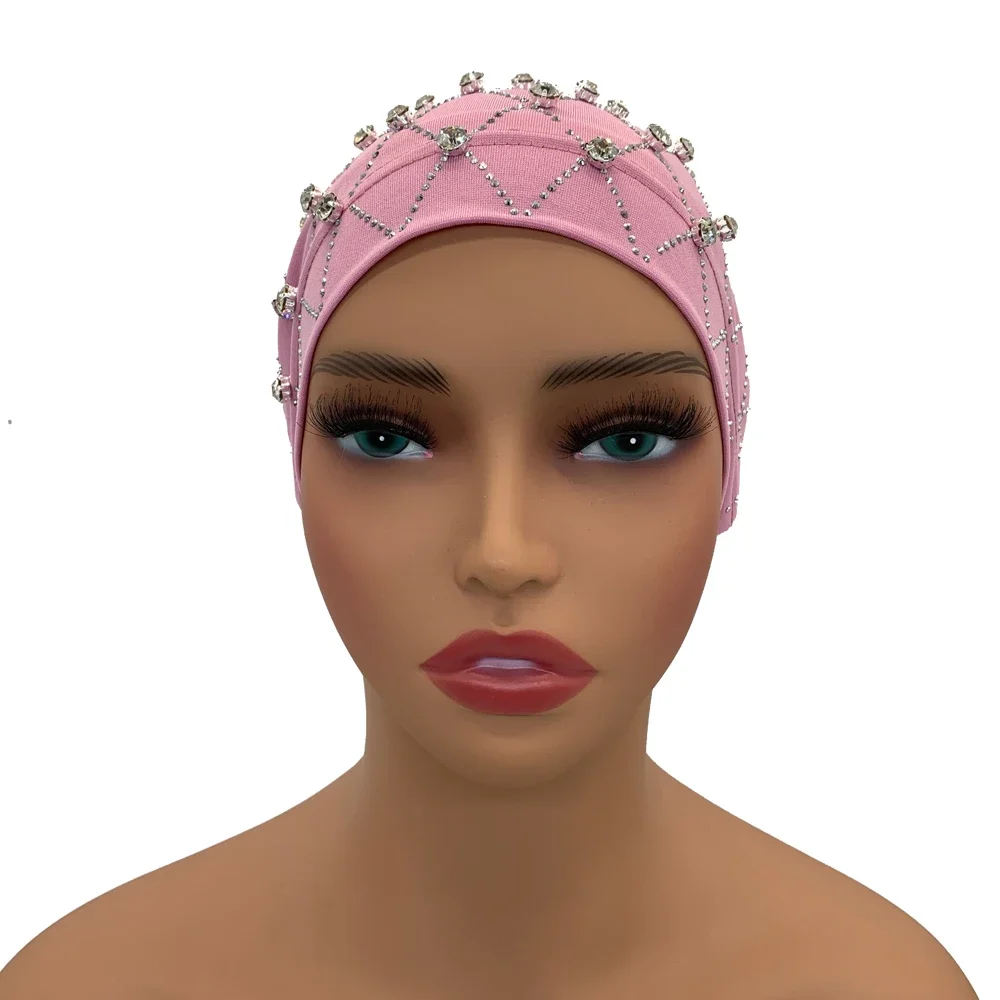 Muslim Inner Hijabs Islam Under Scarf Cap Stretchy Headscarf Bonnet Turbante Mujer Rhinestone Head Wraps for Ramadan Women