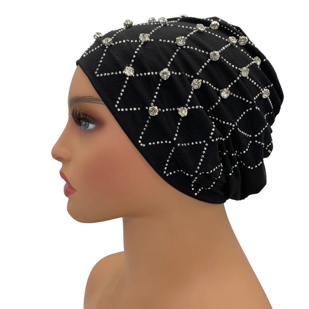 Muslim Inner Hijabs Islam Under Scarf Cap Stretchy Headscarf Bonnet Turbante Mujer Rhinestone Head Wraps for Ramadan Women