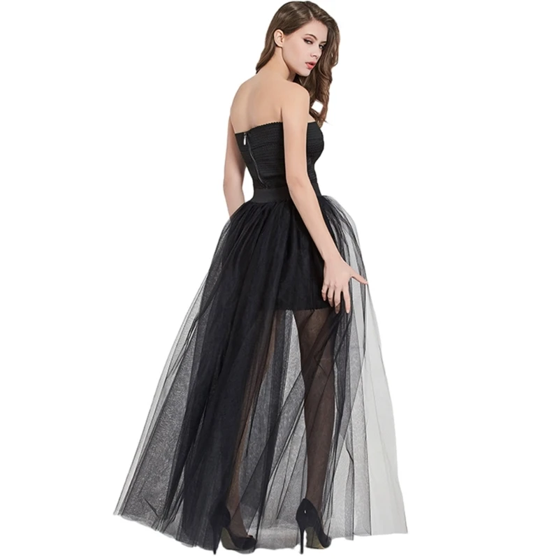 Women Tulle Tutu Long Skirts Wedding Party Cocktail Prom Bandage Mesh Maxi Skirt Bridal High Waist Detachable Overskirt Overlay