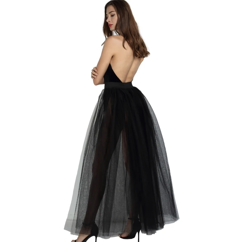 Women Tulle Tutu Long Skirts Wedding Party Cocktail Prom Bandage Mesh Maxi Skirt Bridal High Waist Detachable Overskirt Overlay