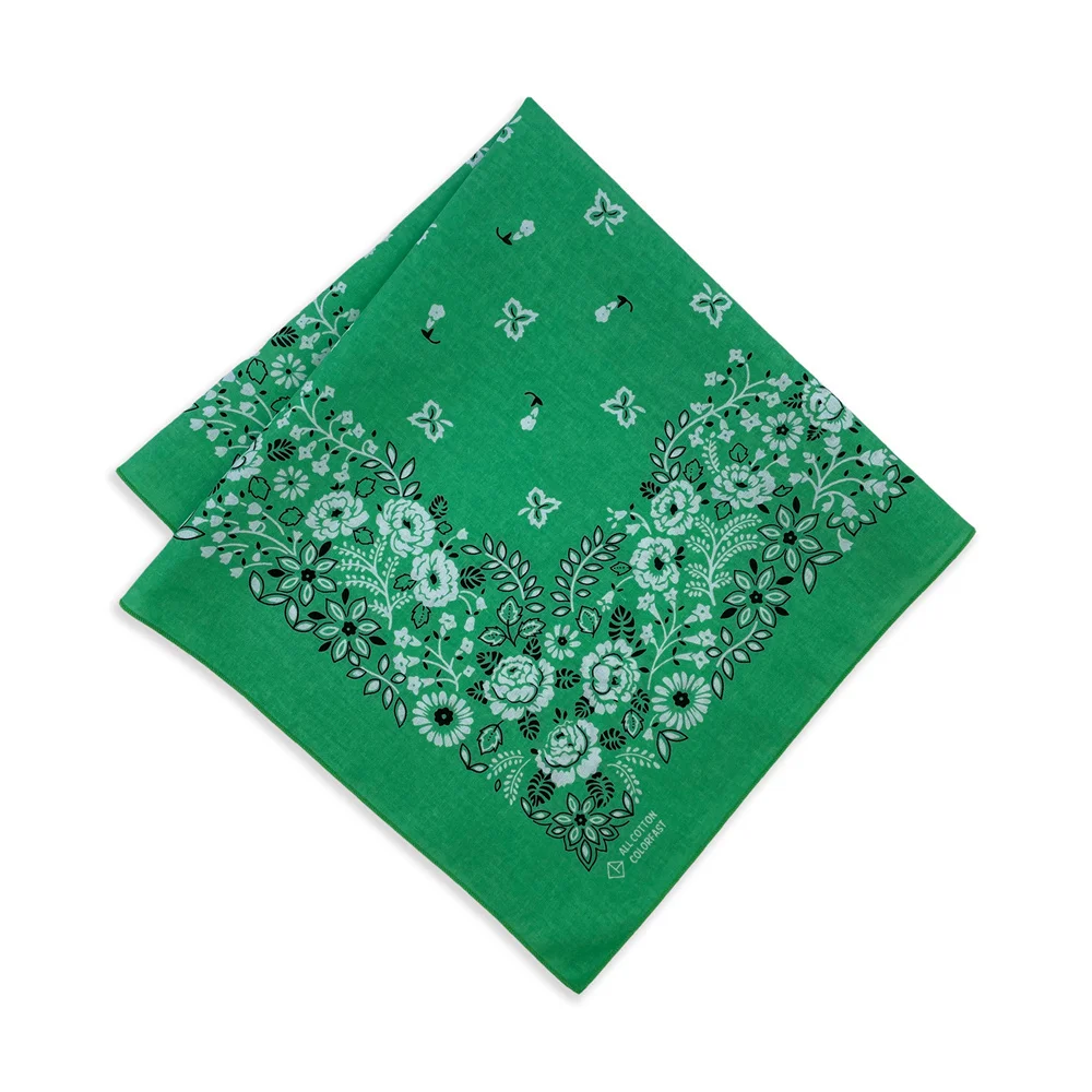 Green Cotton Square Bandana Scarf High Quality New Design Hip Hop Scarf Print Headband Paisley Gifts For Men/Boys/Girls