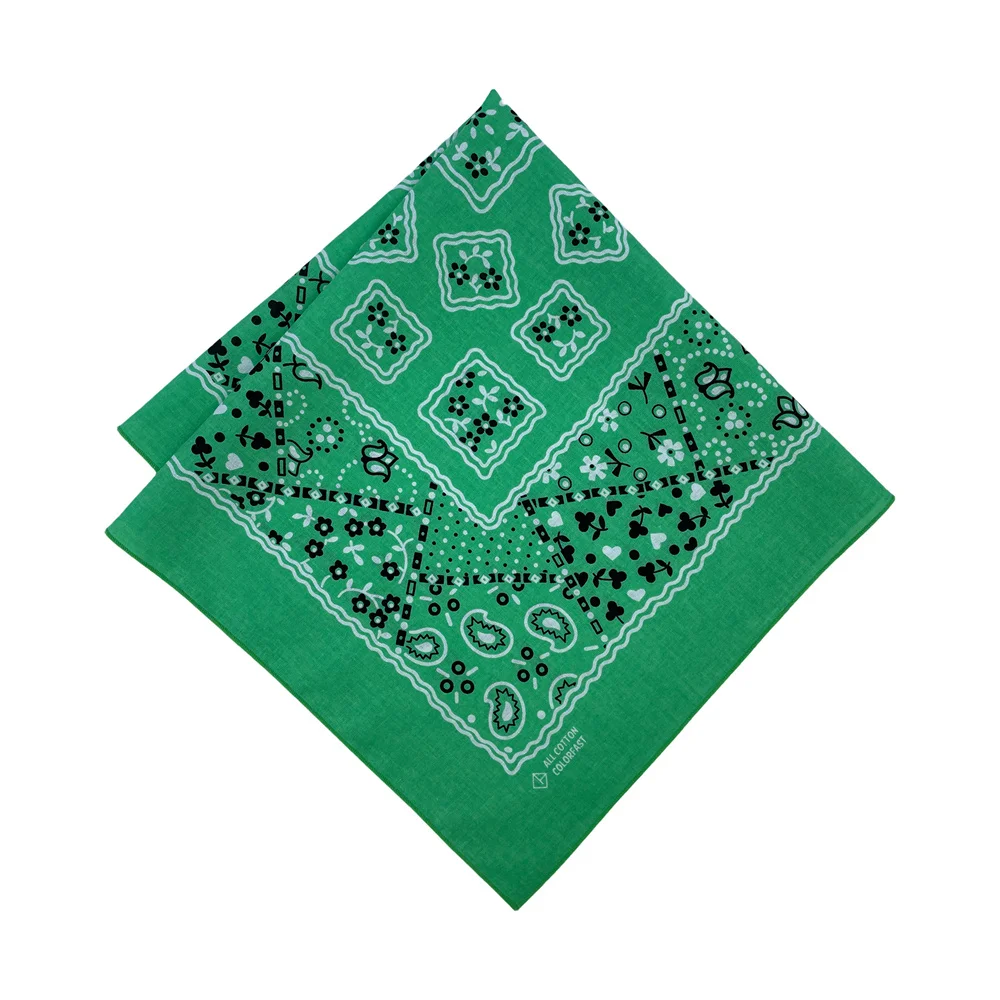 Green Cotton Square Bandana Scarf High Quality New Design Hip Hop Scarf Print Headband Paisley Gifts For Men/Boys/Girls