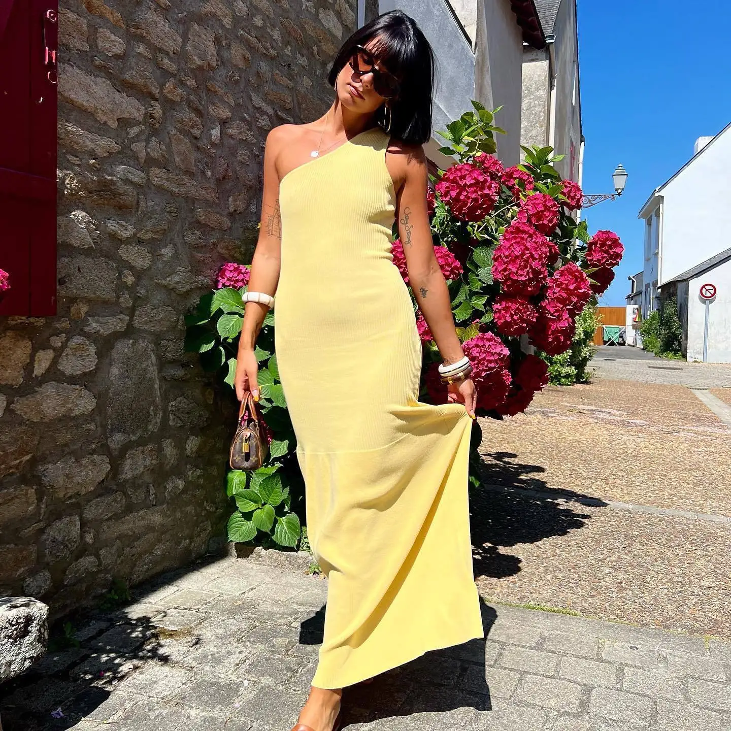 Cryptographic Asymmetric Woman Clothes Elegant Sleeveless Knit Maxi Dress for Women Autumn Outfits Draped Vacation Dresses