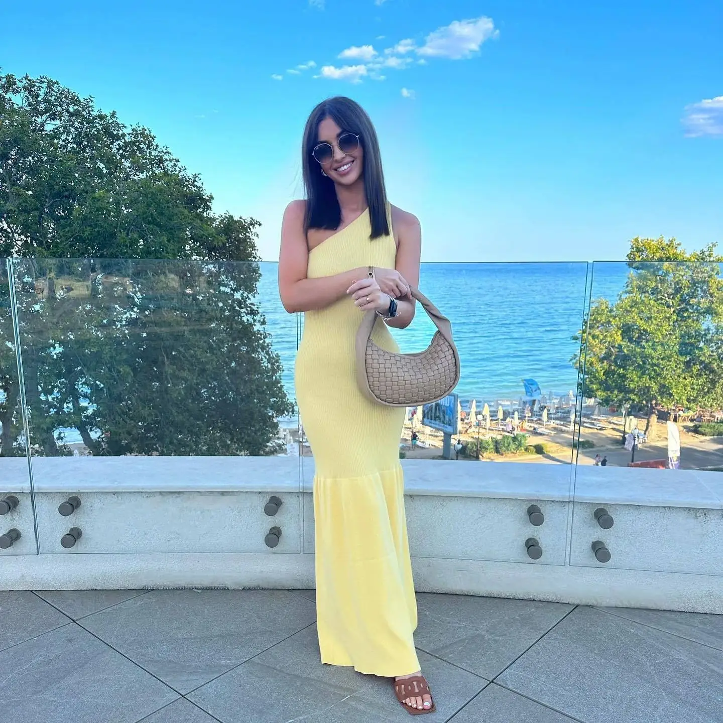 Cryptographic Asymmetric Woman Clothes Elegant Sleeveless Knit Maxi Dress for Women Autumn Outfits Draped Vacation Dresses
