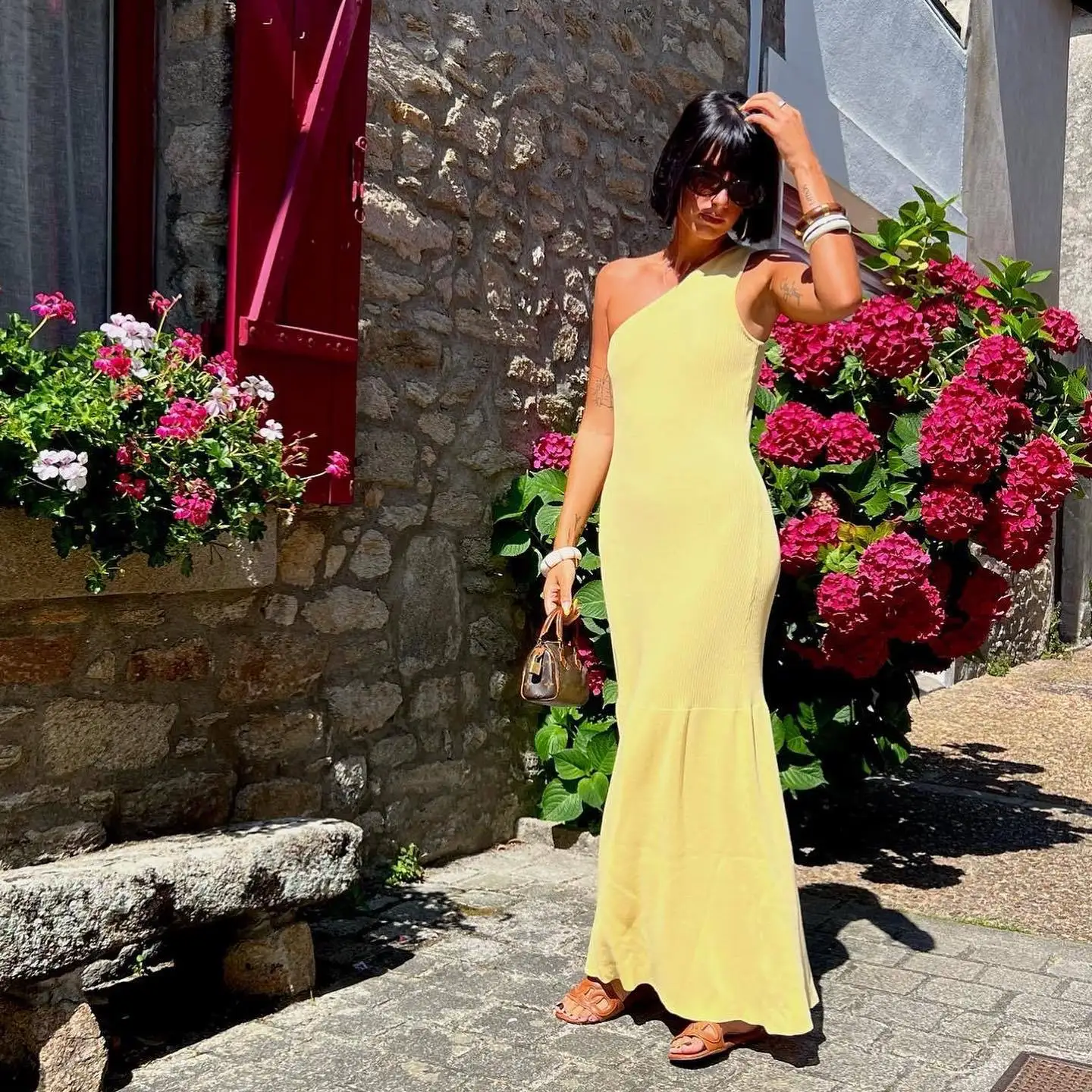 Cryptographic Asymmetric Woman Clothes Elegant Sleeveless Knit Maxi Dress for Women Autumn Outfits Draped Vacation Dresses