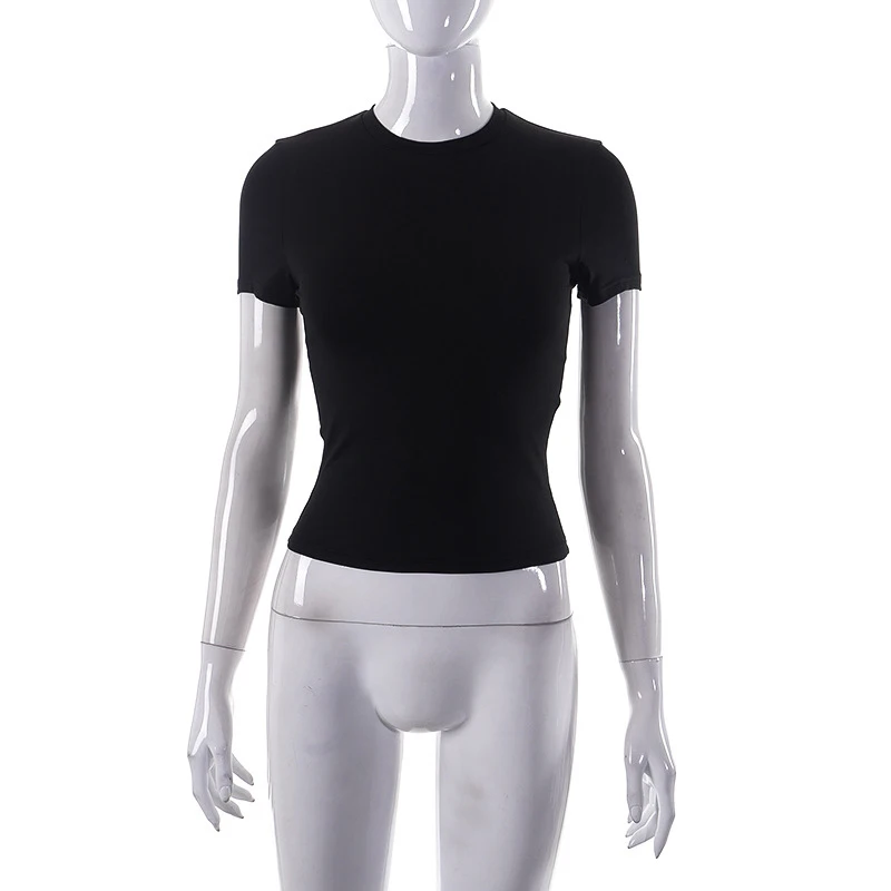 2024 Spring New Short Sleeve T-Shirt Women Solid Simple Casual Soft All-Match Hot Basic Crop Tops Tees Summer Fashion
