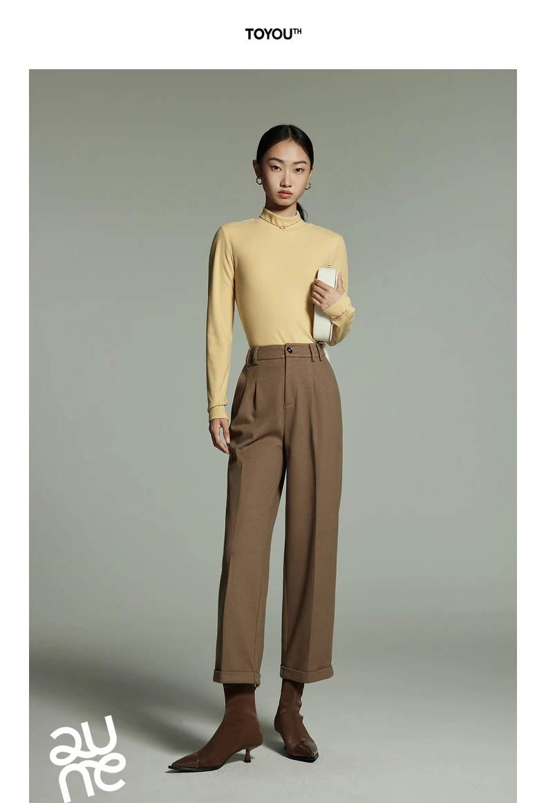 Toyouth Women Tees 2024 Winter Long Sleeve Half High Collar Slim Fit T-shirt Self Heating Warm Versatile Multicolour Tops