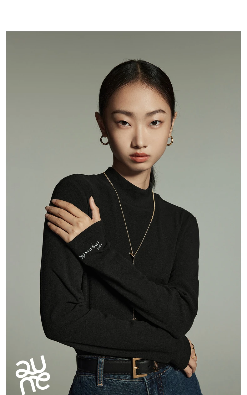 Toyouth Women Tees 2024 Winter Long Sleeve Half High Collar Slim Fit T-shirt Self Heating Warm Versatile Multicolour Tops