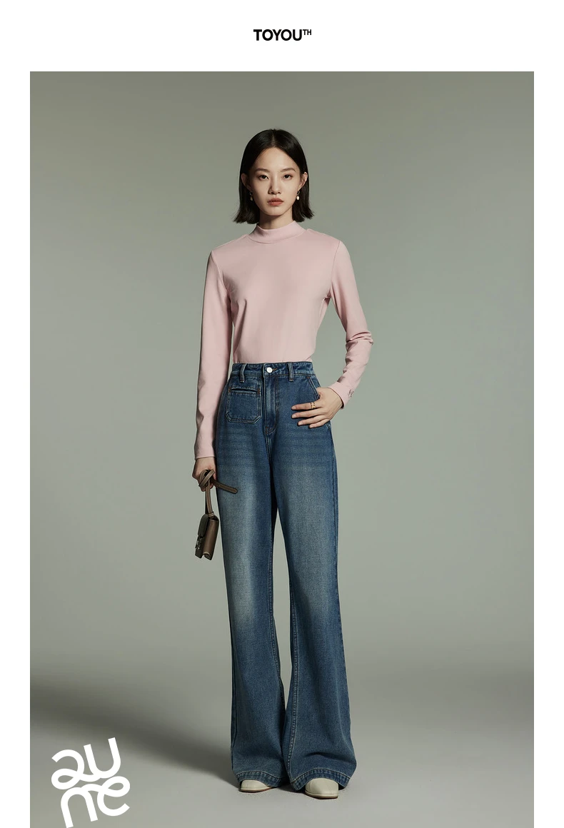 Toyouth Women Tees 2024 Winter Long Sleeve Half High Collar Slim Fit T-shirt Self Heating Warm Versatile Multicolour Tops