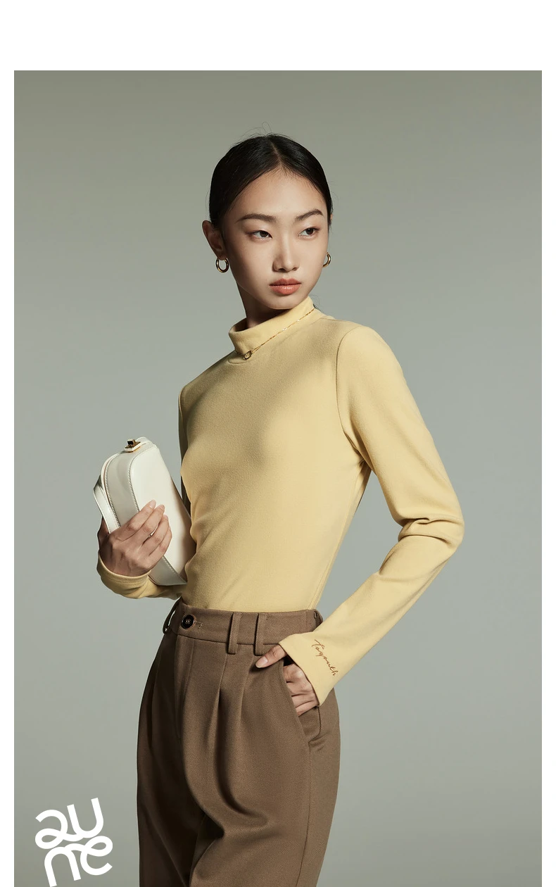 Toyouth Women Tees 2024 Winter Long Sleeve Half High Collar Slim Fit T-shirt Self Heating Warm Versatile Multicolour Tops