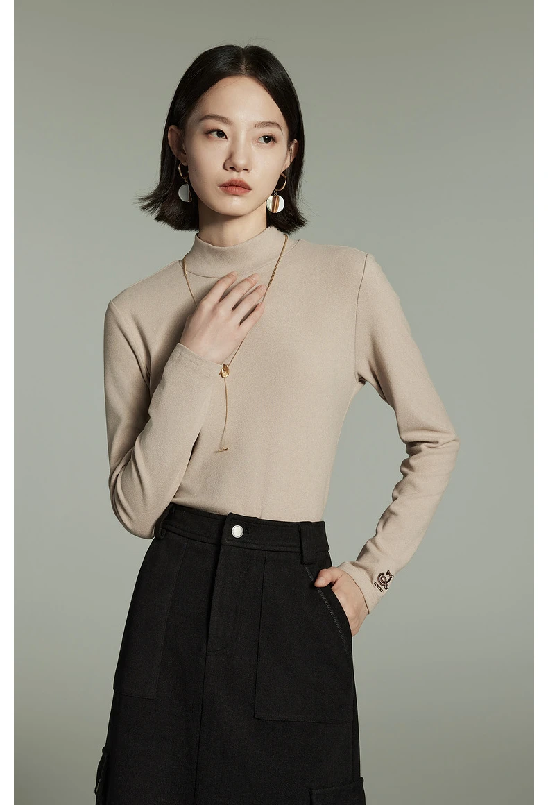 Toyouth Women Tees 2024 Winter Long Sleeve Half High Collar Slim Fit T-shirt Self Heating Warm Versatile Multicolour Tops