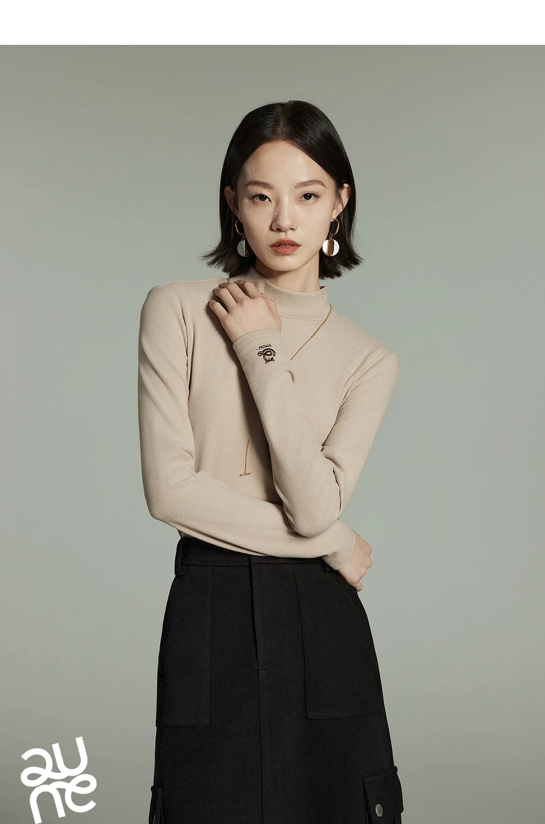 Toyouth Women Tees 2024 Winter Long Sleeve Half High Collar Slim Fit T-shirt Self Heating Warm Versatile Multicolour Tops