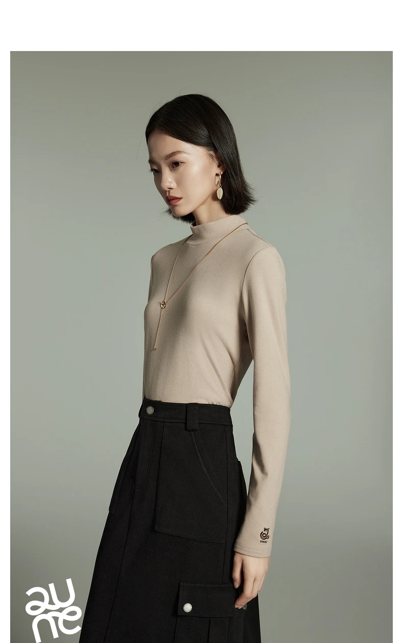Toyouth Women Tees 2024 Winter Long Sleeve Half High Collar Slim Fit T-shirt Self Heating Warm Versatile Multicolour Tops