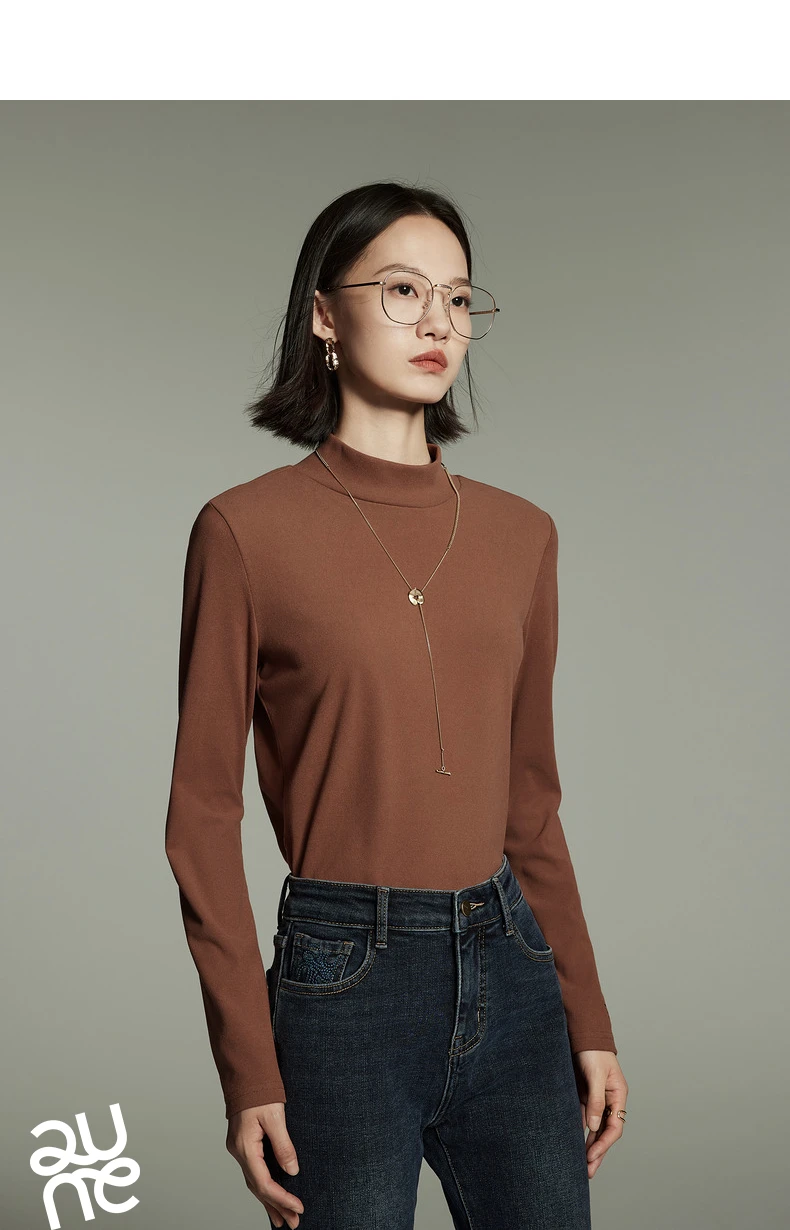 Toyouth Women Tees 2024 Winter Long Sleeve Half High Collar Slim Fit T-shirt Self Heating Warm Versatile Multicolour Tops