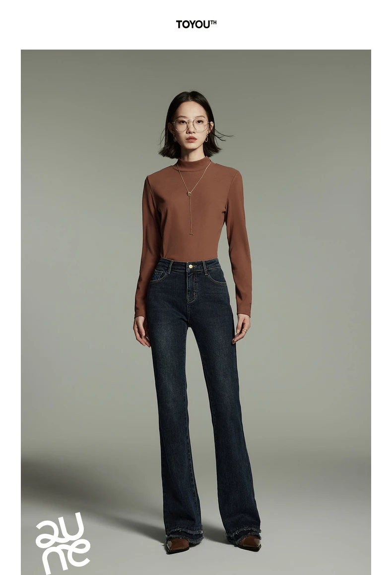 Toyouth Women Tees 2024 Winter Long Sleeve Half High Collar Slim Fit T-shirt Self Heating Warm Versatile Multicolour Tops