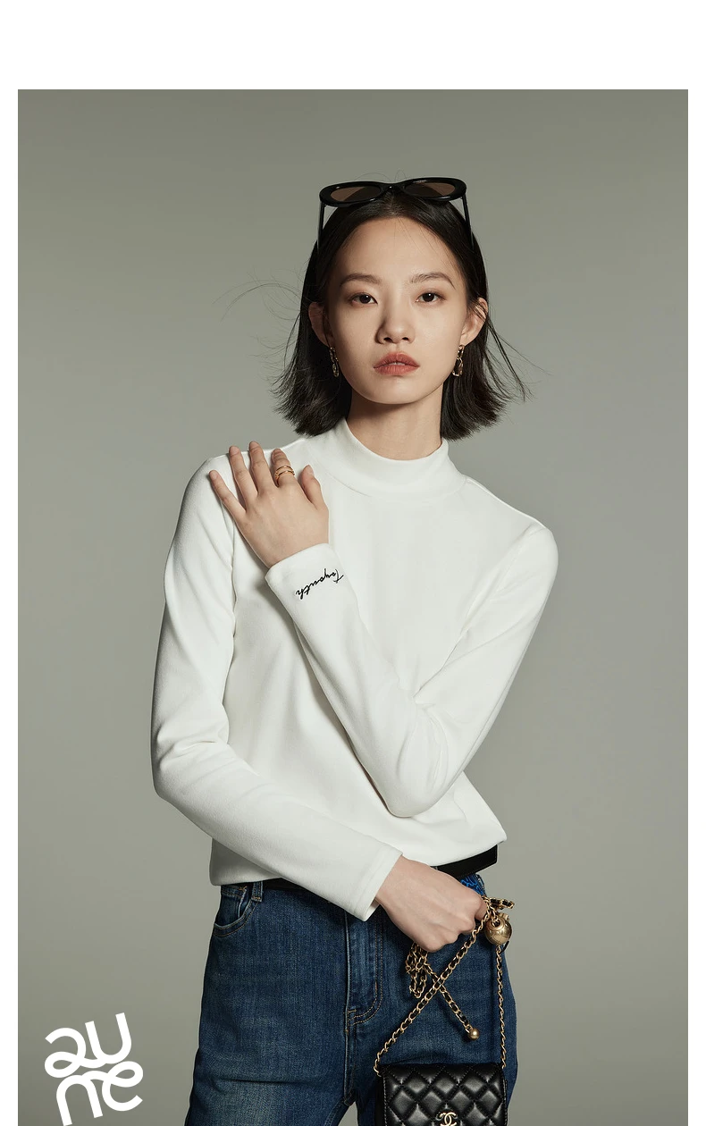 Toyouth Women Tees 2024 Winter Long Sleeve Half High Collar Slim Fit T-shirt Self Heating Warm Versatile Multicolour Tops