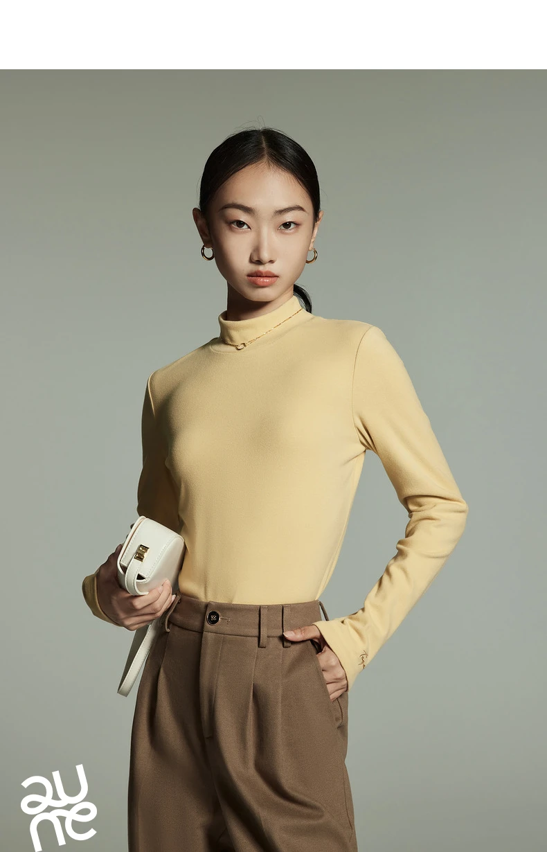 Toyouth Women Tees 2024 Winter Long Sleeve Half High Collar Slim Fit T-shirt Self Heating Warm Versatile Multicolour Tops