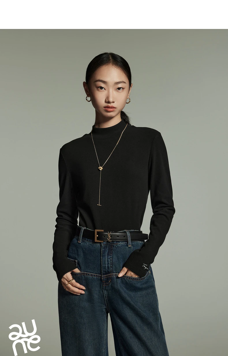 Toyouth Women Tees 2024 Winter Long Sleeve Half High Collar Slim Fit T-shirt Self Heating Warm Versatile Multicolour Tops