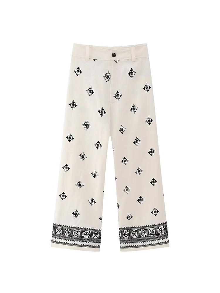 Vintage Women Loose Boho Linen Pants 2023 Summer Fashion Ladies Vocation Soft Embroidery Trousers Female Casual Bottoms Chic