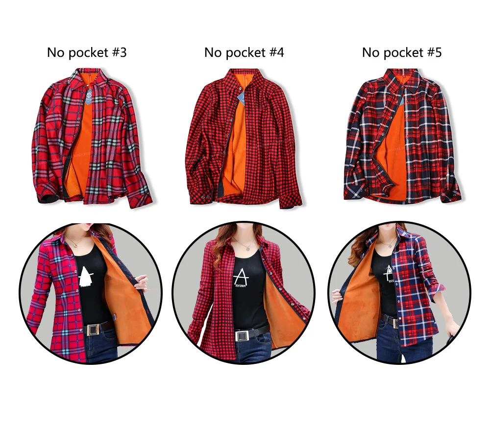 Velvet Thicken Warm Women's Plaid Shirt, Female Long Sleeve Tops M-XXL Winter Fleece Casual Blouse, Autumn Clothes T17405X