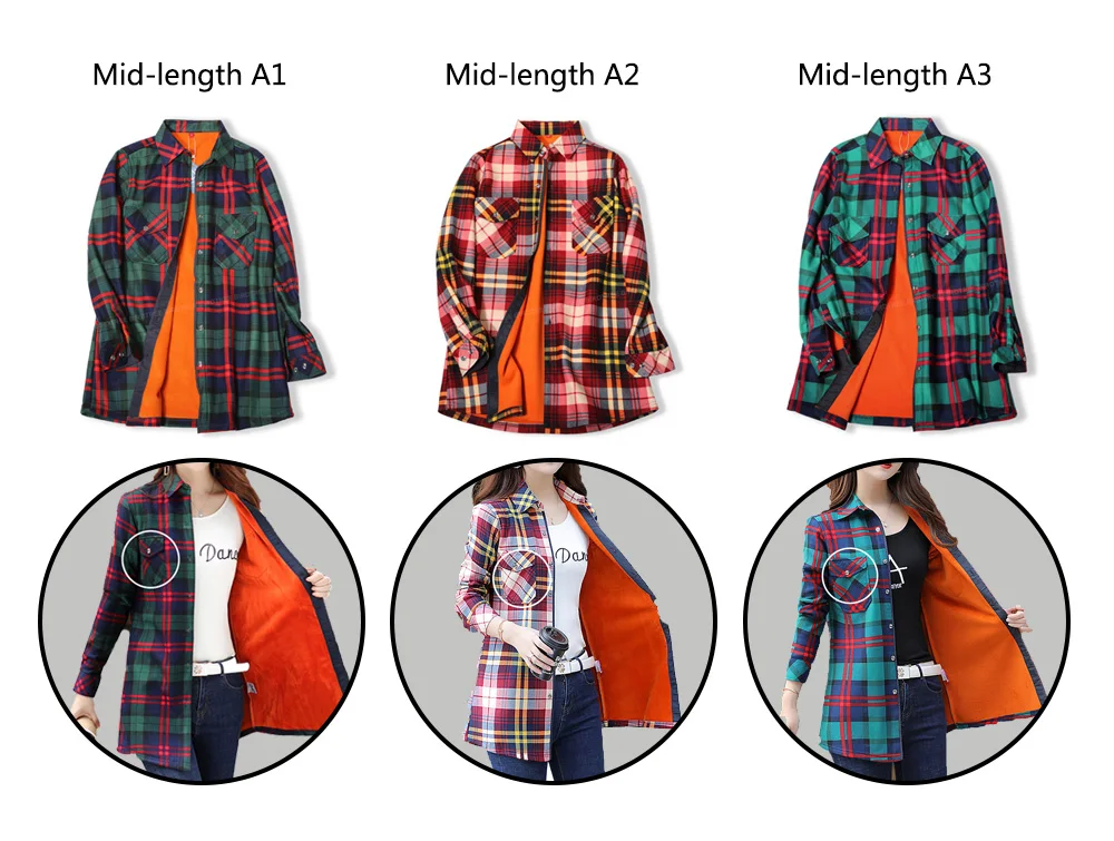 Velvet Thicken Warm Women's Plaid Shirt, Female Long Sleeve Tops M-XXL Winter Fleece Casual Blouse, Autumn Clothes T17405X