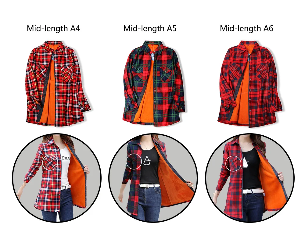 Velvet Thicken Warm Women's Plaid Shirt, Female Long Sleeve Tops M-XXL Winter Fleece Casual Blouse, Autumn Clothes T17405X