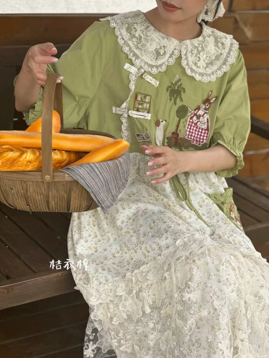 Japanese Mori Girl Patchwork Cotton Linen Dress Women Sweet Vintage Flower Lace-up Loose Sundress Casual Ruffled Pullover Dress