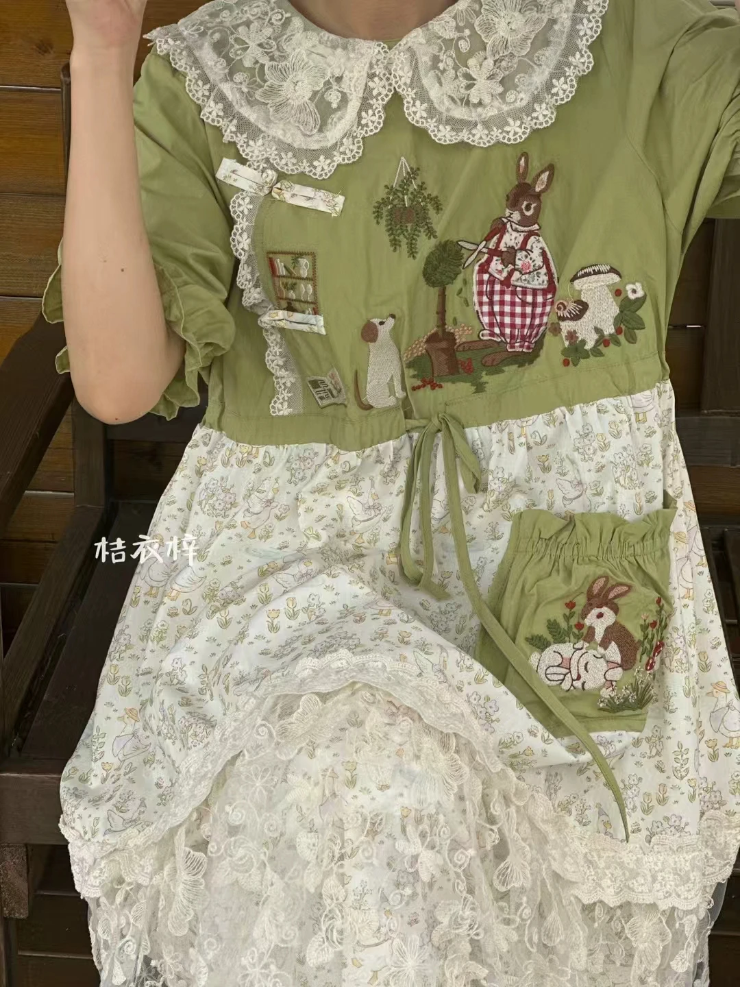 Japanese Mori Girl Patchwork Cotton Linen Dress Women Sweet Vintage Flower Lace-up Loose Sundress Casual Ruffled Pullover Dress