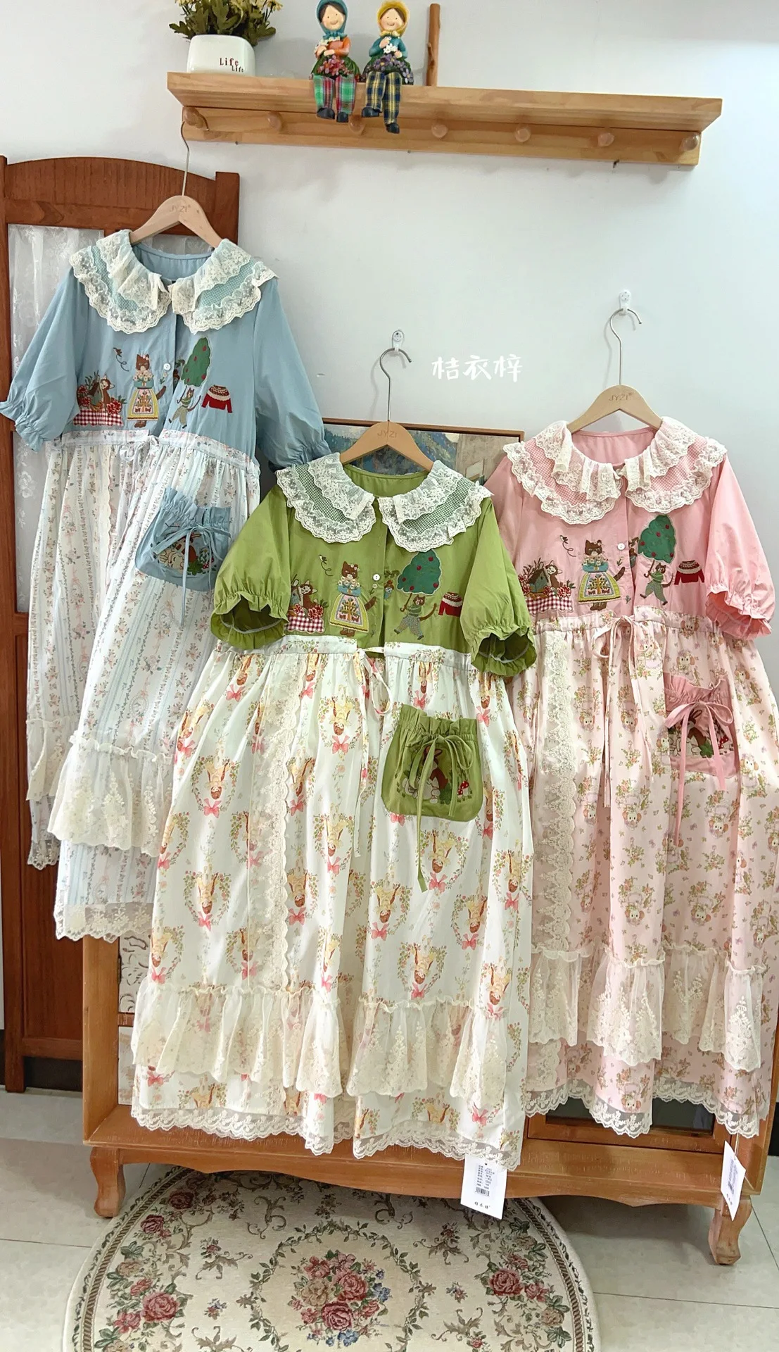 Japanese Mori Girl Patchwork Cotton Linen Dress Women Sweet Vintage Flower Lace-up Loose Sundress Casual Ruffled Pullover Dress