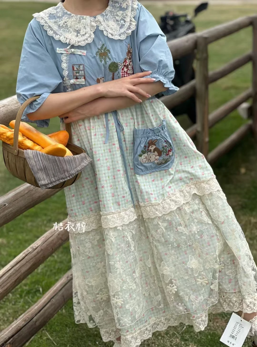 Japanese Mori Girl Patchwork Cotton Linen Dress Women Sweet Vintage Flower Lace-up Loose Sundress Casual Ruffled Pullover Dress