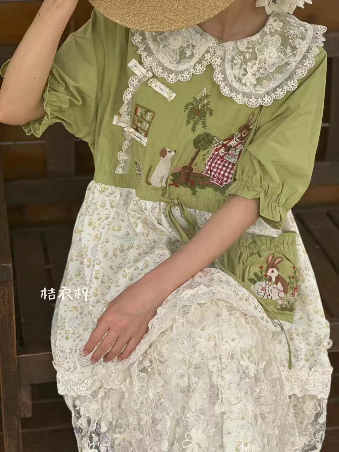 Japanese Mori Girl Patchwork Cotton Linen Dress Women Sweet Vintage Flower Lace-up Loose Sundress Casual Ruffled Pullover Dress