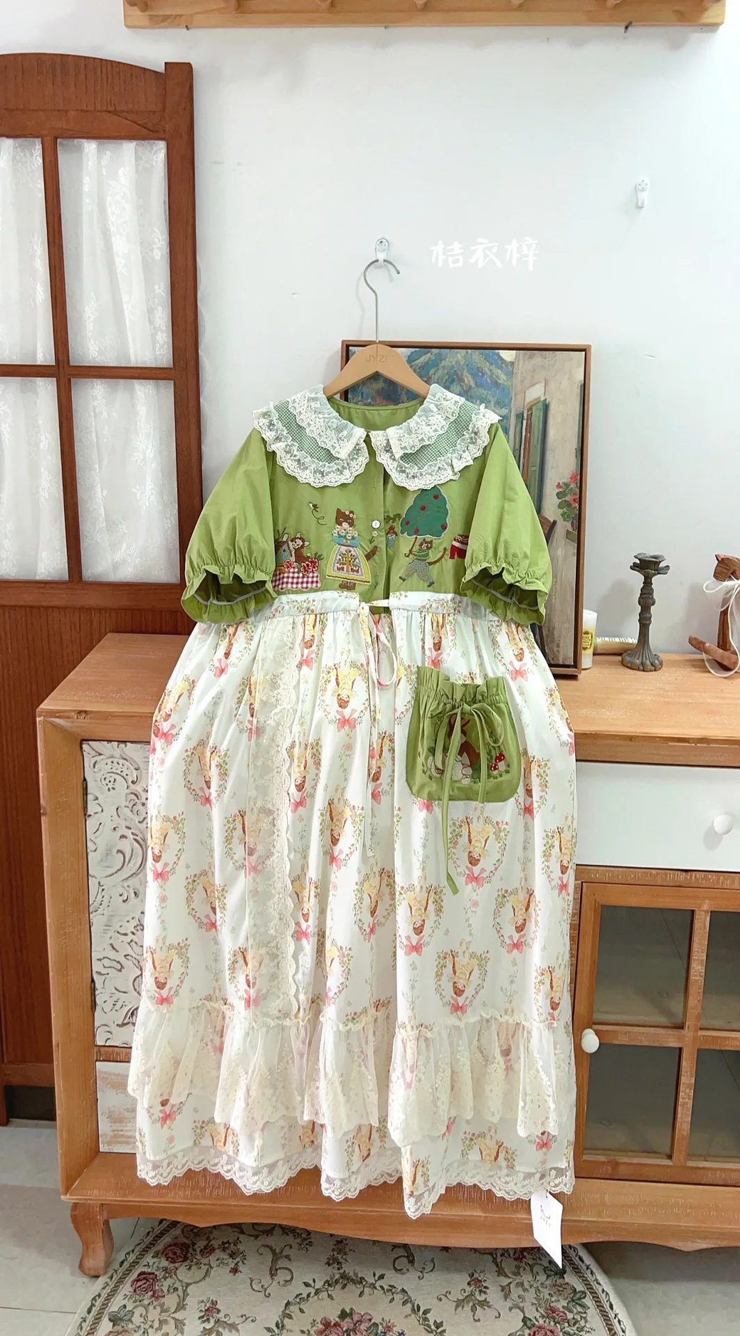 Japanese Mori Girl Patchwork Cotton Linen Dress Women Sweet Vintage Flower Lace-up Loose Sundress Casual Ruffled Pullover Dress