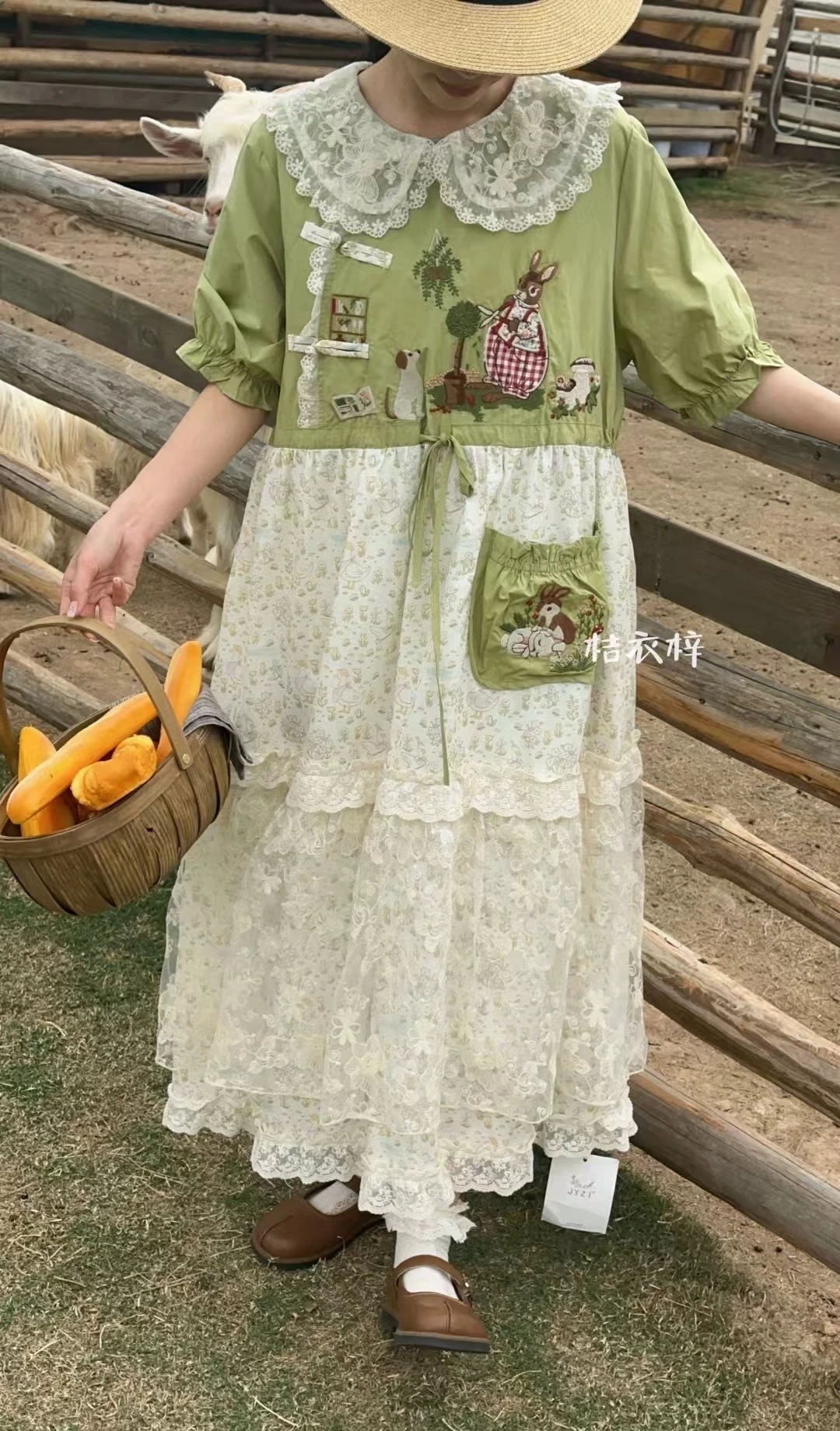 Japanese Mori Girl Patchwork Cotton Linen Dress Women Sweet Vintage Flower Lace-up Loose Sundress Casual Ruffled Pullover Dress