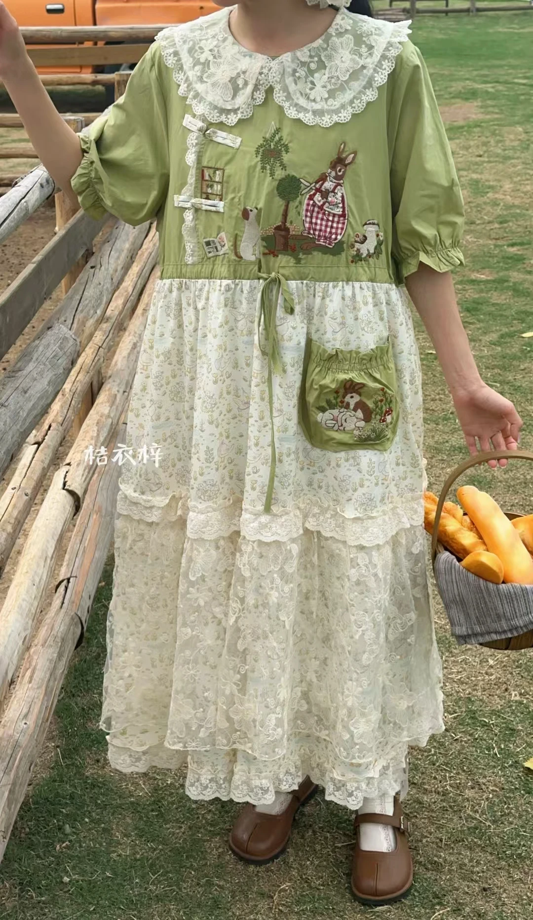 Japanese Mori Girl Patchwork Cotton Linen Dress Women Sweet Vintage Flower Lace-up Loose Sundress Casual Ruffled Pullover Dress