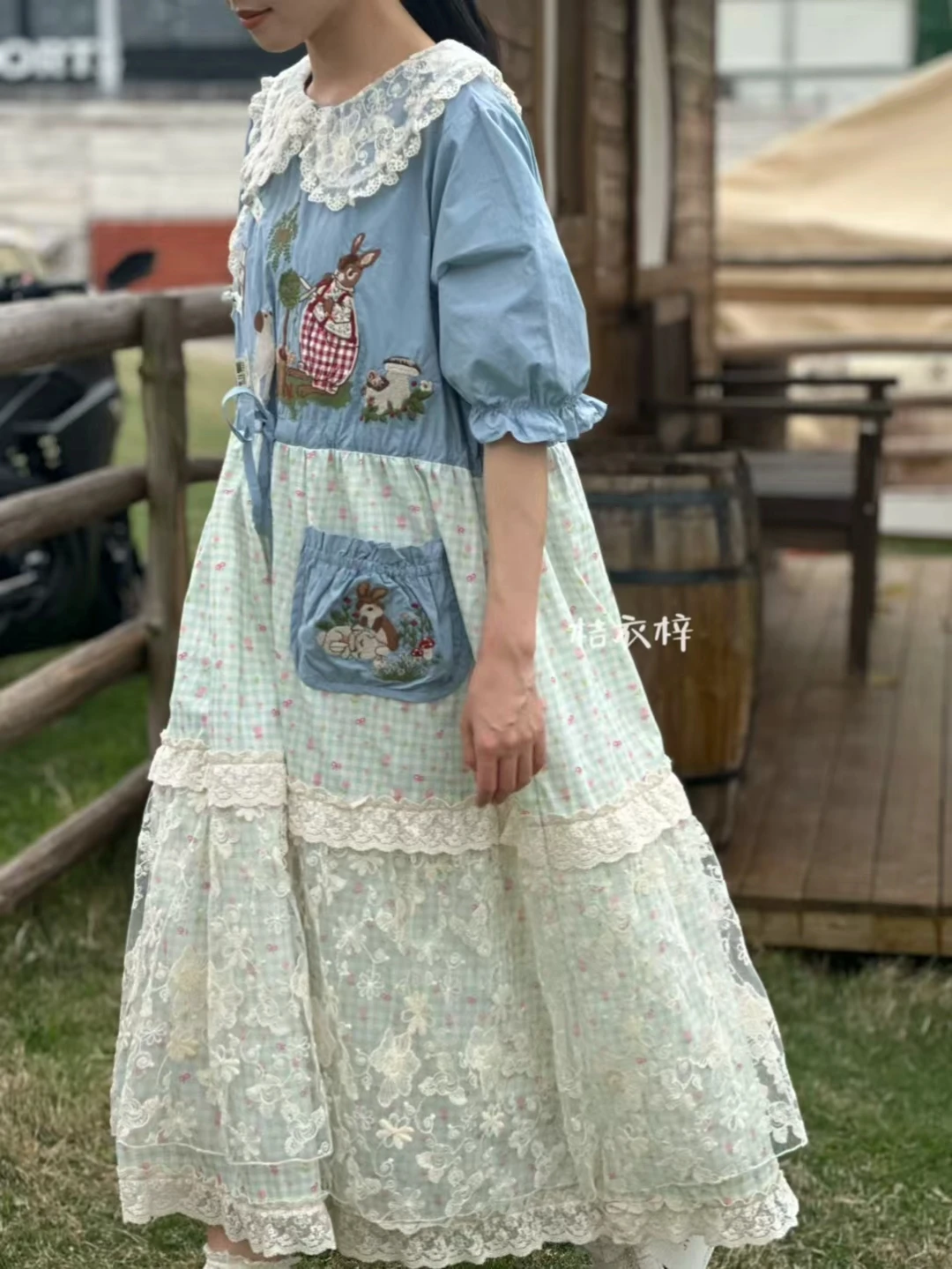 Japanese Mori Girl Patchwork Cotton Linen Dress Women Sweet Vintage Flower Lace-up Loose Sundress Casual Ruffled Pullover Dress