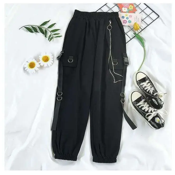 Summer New Two Piece Sets Women Outfits Korean Loose Short Shirts Single Breasted with Tie + Chain Cargo Pants High Waist Pocket