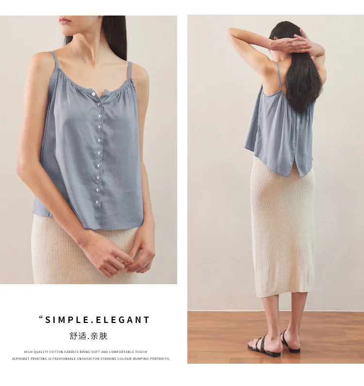 Soft Viscose Tops For Women 2024 Sexy Sleeveless Button Up Streewear Summer Top Women's Clothing Camis