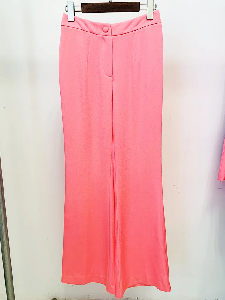 HIGH STREET Newest Fashion 2026 Fluorescent Pink Designer Trousers Women's Wide-leg Long Pants