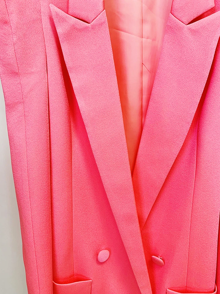 HIGH STREET Newest Fashion 2026 Fluorescent Pink Designer Trousers Women's Wide-leg Long Pants