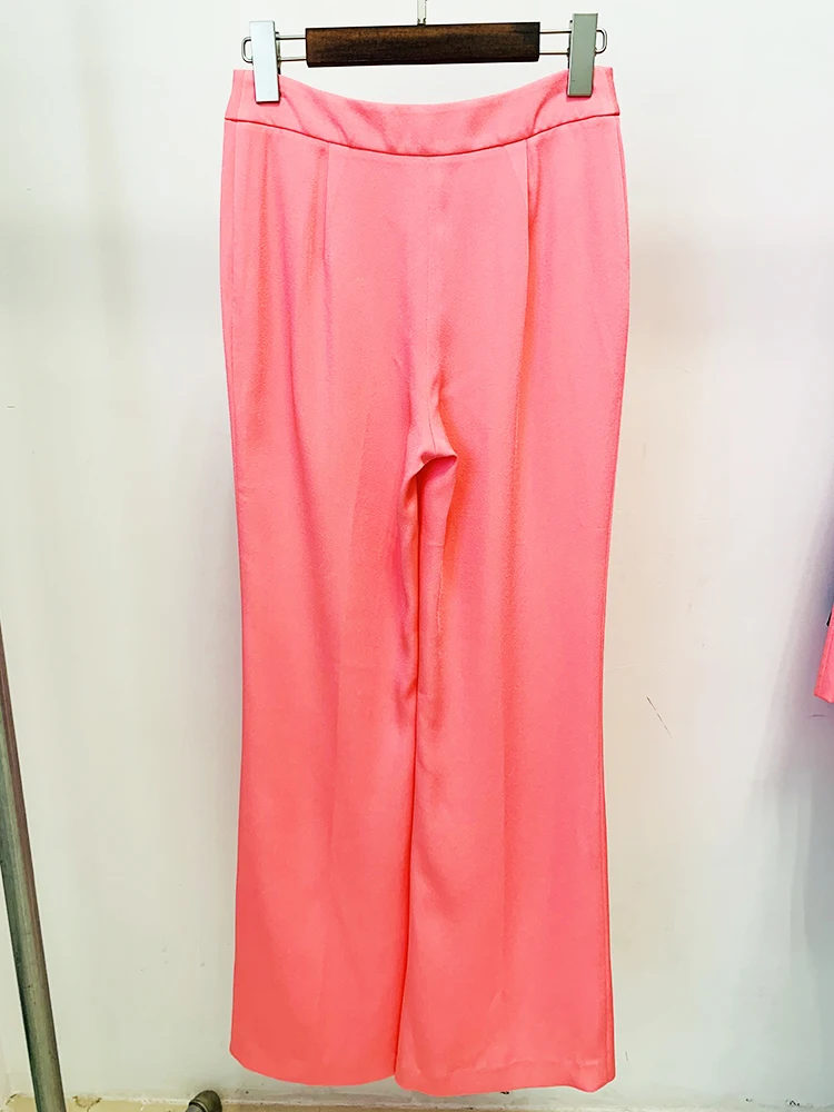 HIGH STREET Newest Fashion 2026 Fluorescent Pink Designer Trousers Women's Wide-leg Long Pants