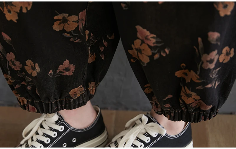 Loose Jeans Black Jumpsuit Women Casual Oversized Baggy Cargo Pants Big Pockets Print Floral Denim Overalls Straps Jean Rompers