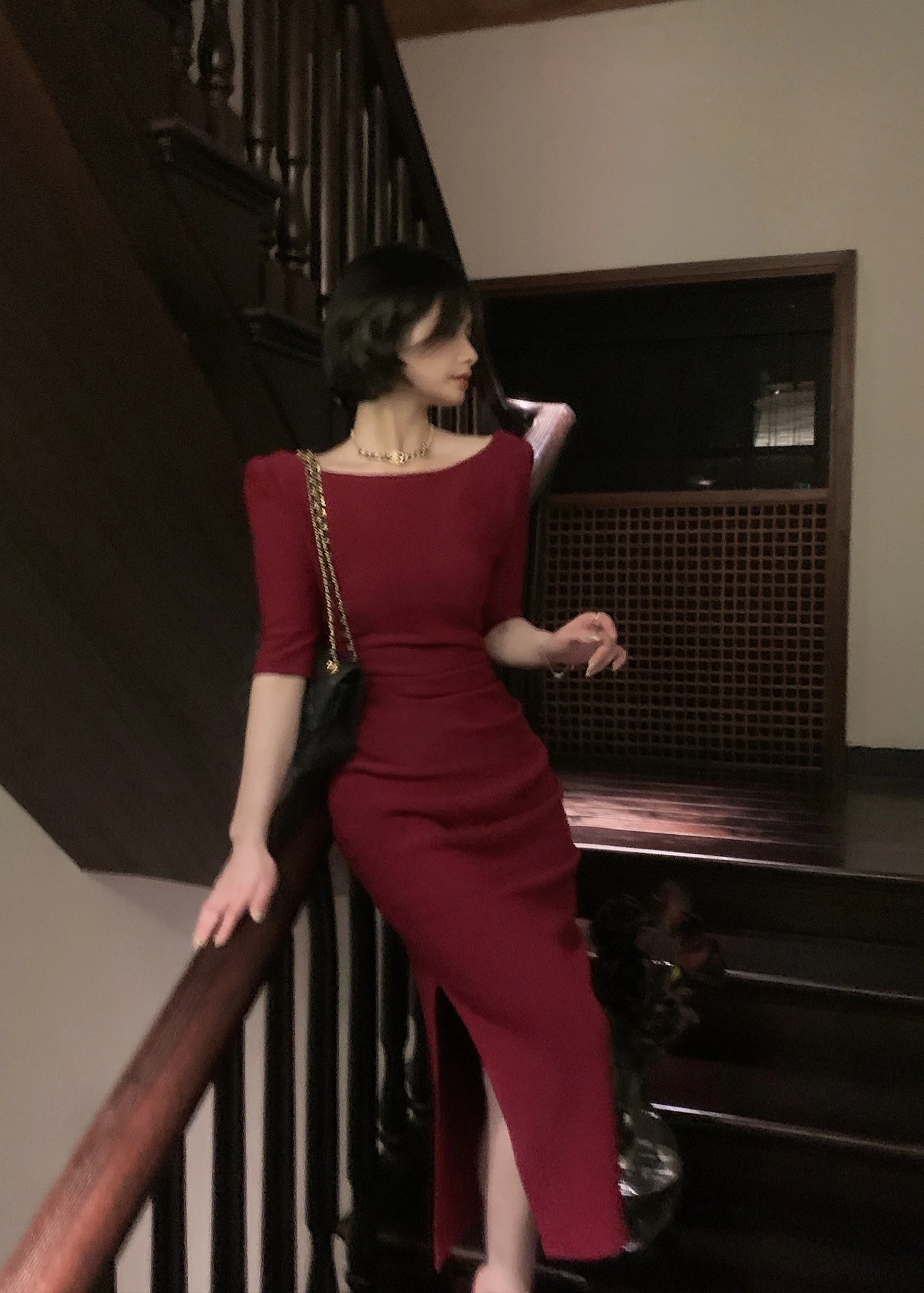 Jielur Korean Style Simple Dress for Women Elegant Midi Bodycon Dress Office Ladies Solid Clothing Femme Fashion Summer Vestidos
