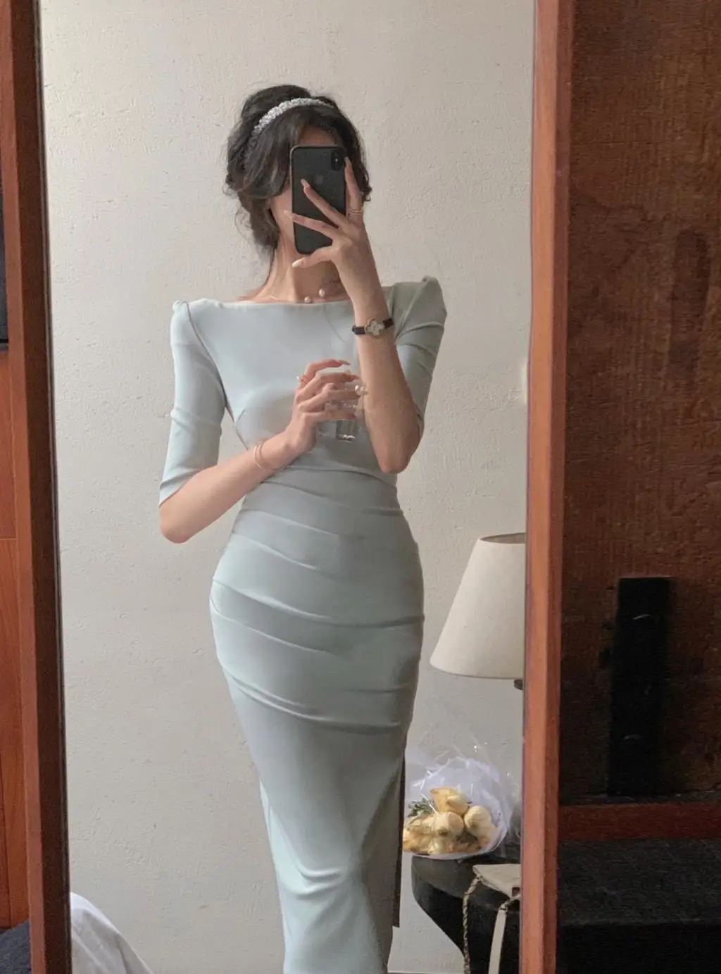 Jielur Korean Style Simple Dress for Women Elegant Midi Bodycon Dress Office Ladies Solid Clothing Femme Fashion Summer Vestidos