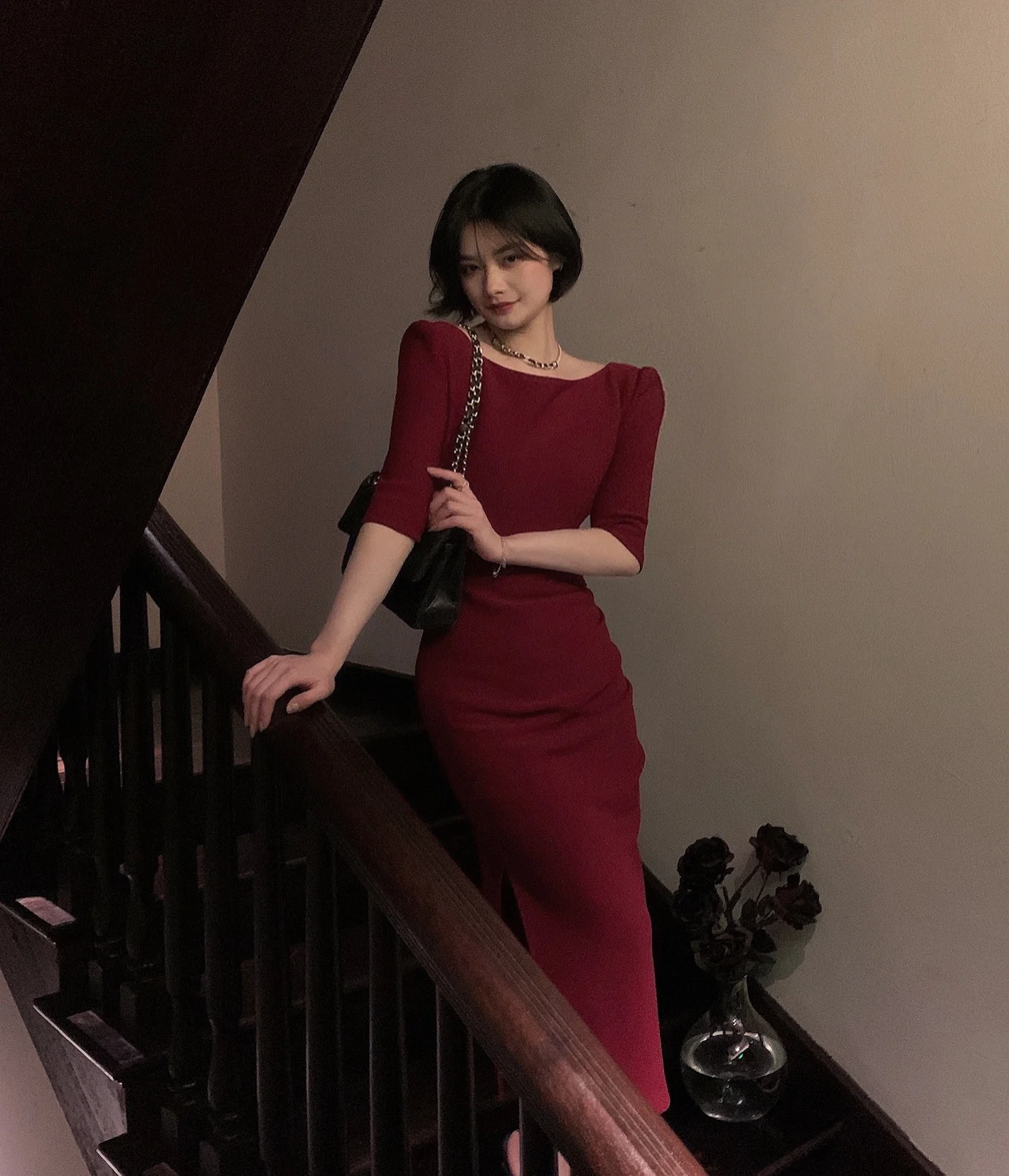 Jielur Korean Style Simple Dress for Women Elegant Midi Bodycon Dress Office Ladies Solid Clothing Femme Fashion Summer Vestidos