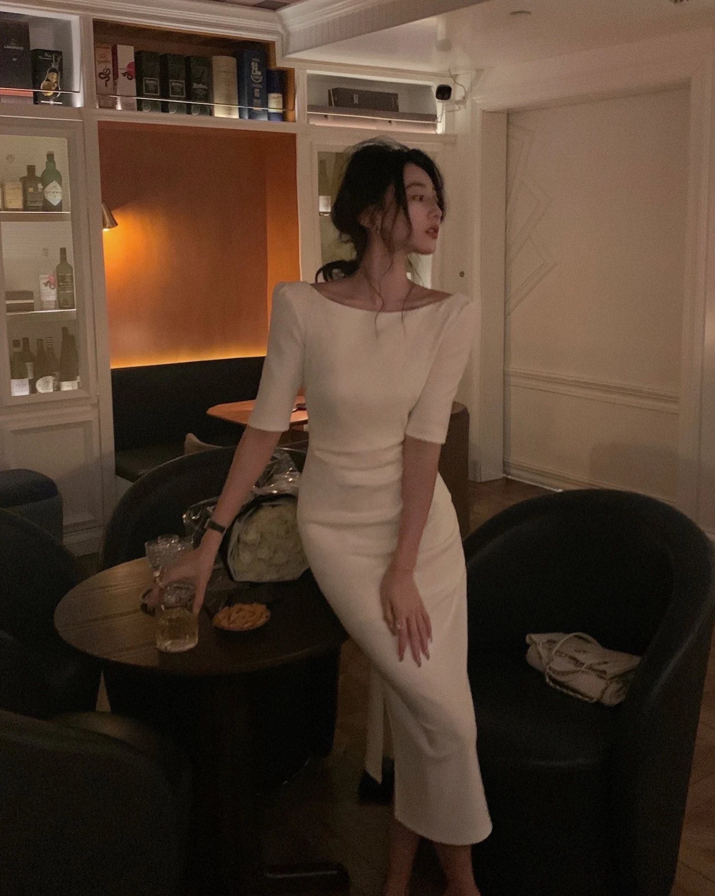 Jielur Korean Style Simple Dress for Women Elegant Midi Bodycon Dress Office Ladies Solid Clothing Femme Fashion Summer Vestidos