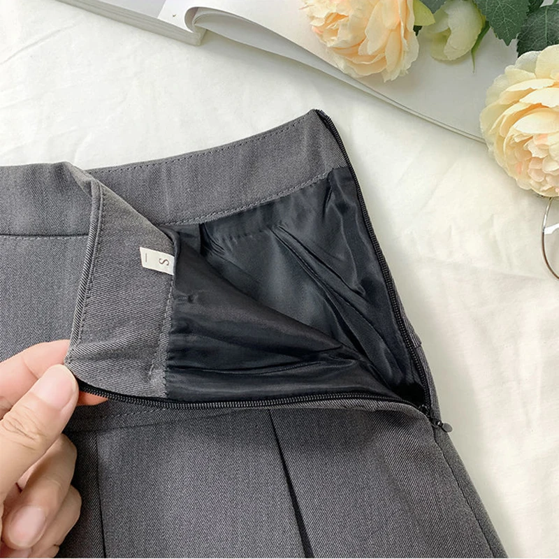 ZOKI Vintage Gray Pleated Skirt Women Kawaii High Waist Mini Skirts Korean Fashion School Uniform Harajuku Streetwear Spring